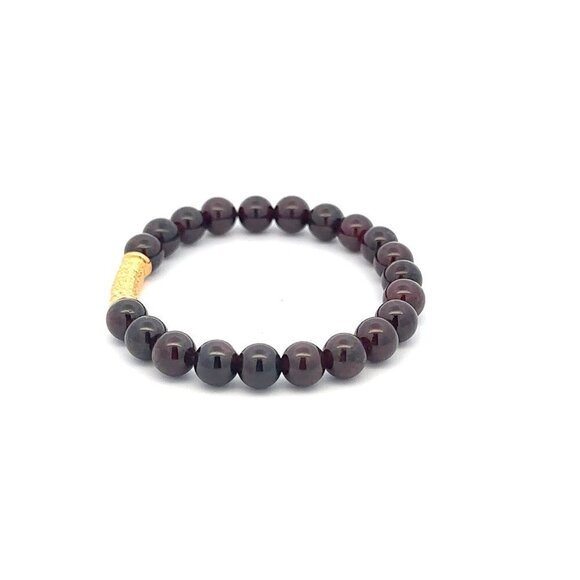 18K Gold Tube Lucky Charm Bracelet Gemstones January Birthstones Garnet 6mm - Picture 3 of 5